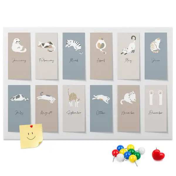 Cat-shaped cork memo board with calendar