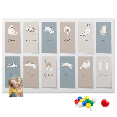 Cat-shaped cork memo board with calendar