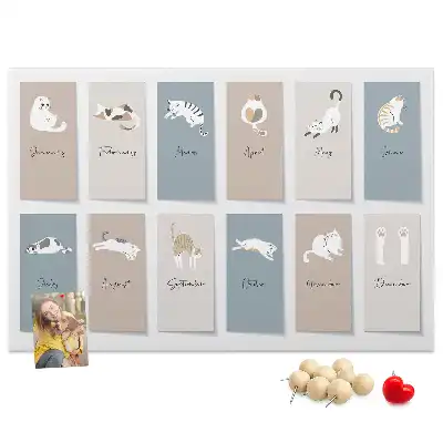Cat-shaped cork memo board with calendar