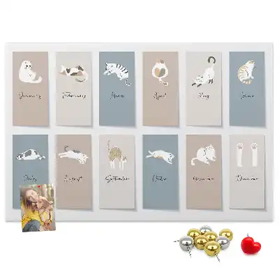 Cat-shaped cork memo board with calendar