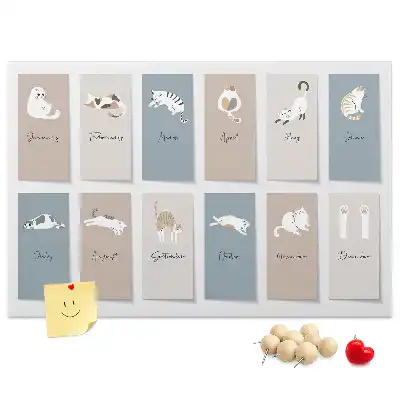 Cat-shaped cork memo board with calendar