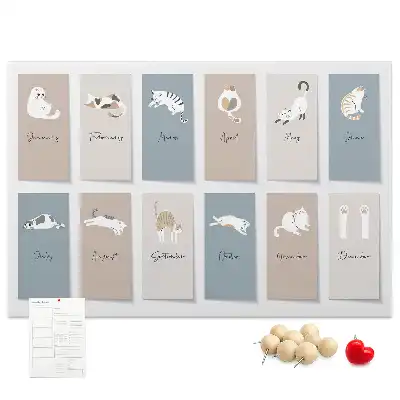 Cat-shaped cork memo board with calendar