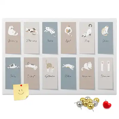 Cat-shaped cork memo board with calendar