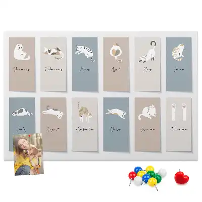 Cat-shaped cork memo board with calendar