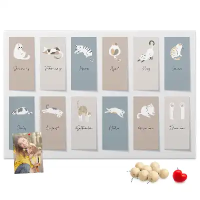 Cat-shaped cork memo board with calendar