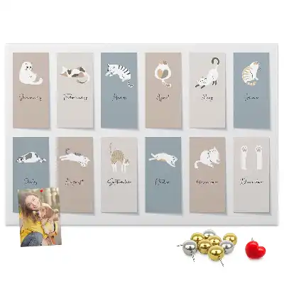 Cat-shaped cork memo board with calendar