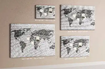 World Map Cork Memo Board with Brick Wall Print