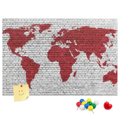 Printed Cork Board Brick Wall World Map