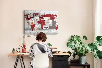 Printed Cork Board Brick Wall World Map