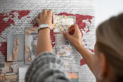 Printed Cork Board Brick Wall World Map