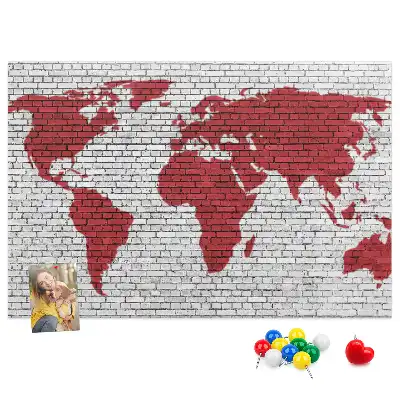 Printed Cork Board Brick Wall World Map