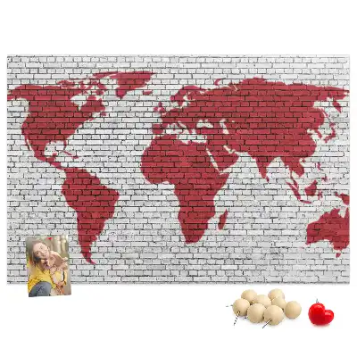Printed Cork Board Brick Wall World Map