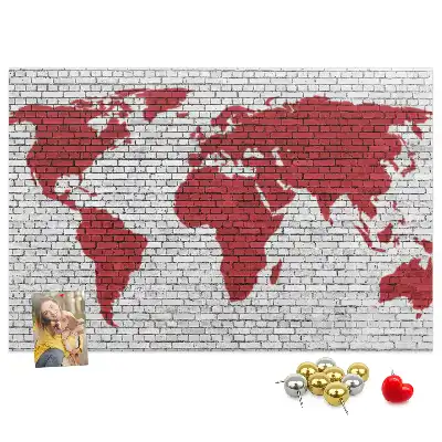 Printed Cork Board Brick Wall World Map