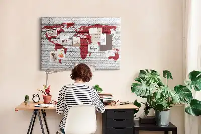 Printed Cork Board Brick Wall World Map