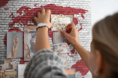 Printed Cork Board Brick Wall World Map