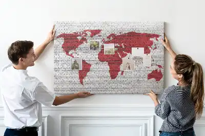 Printed Cork Board Brick Wall World Map