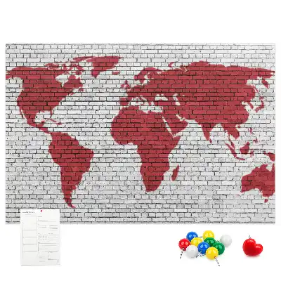 Printed Cork Board Brick Wall World Map