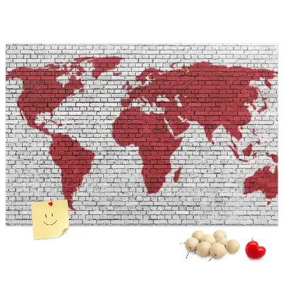 Printed Cork Board Brick Wall World Map