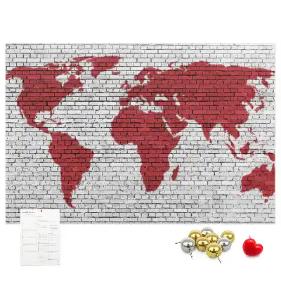 Printed Cork Board Brick Wall World Map