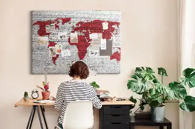 Printed Cork Board Brick Wall World Map