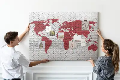 Printed Cork Board Brick Wall World Map