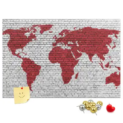 Printed Cork Board Brick Wall World Map