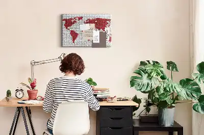 Printed Cork Board Brick Wall World Map