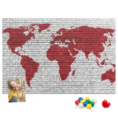 Printed Cork Board Brick Wall World Map