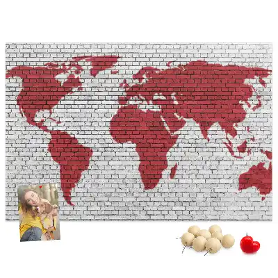 Printed Cork Board Brick Wall World Map