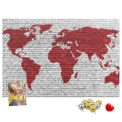 Printed Cork Board Brick Wall World Map