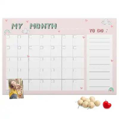 Printed Cork Memo Board Monthly planner for kids