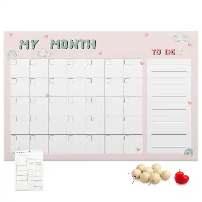 Printed Cork Memo Board Monthly planner for kids