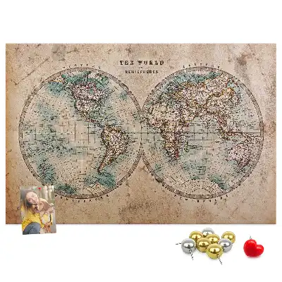 Printed Cork Board World globe map