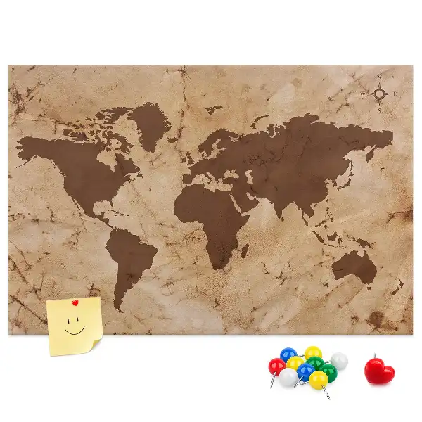 Cork memo board Vintage world map