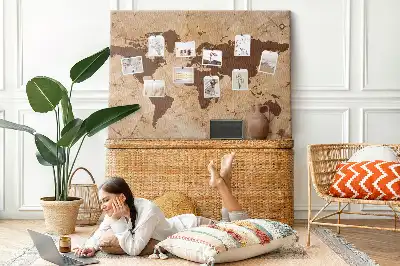 Cork memo board Vintage world map