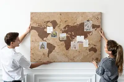 Cork memo board Vintage world map