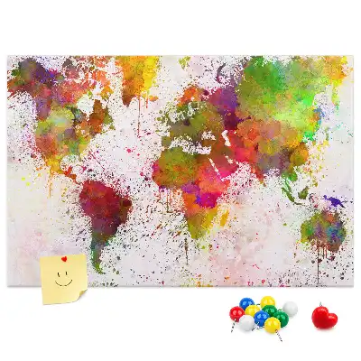 Printed Cork Memo Board With Watercolor World Map