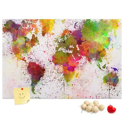 Printed Cork Memo Board Watercolor world map