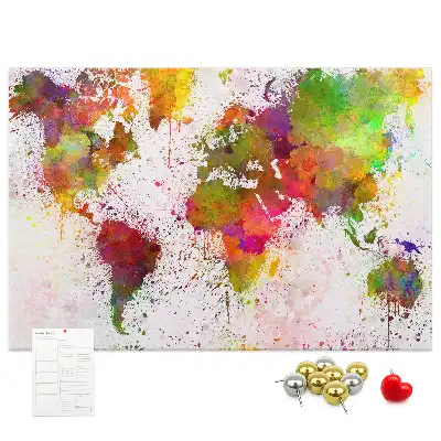 Printed Cork Memo Board Watercolor world map