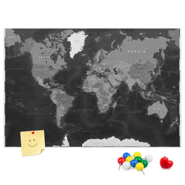 Printed Cork Memo Board Black world map