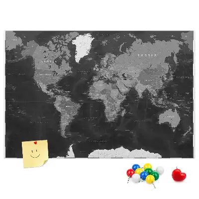 Printed Cork Memo Board Black world map