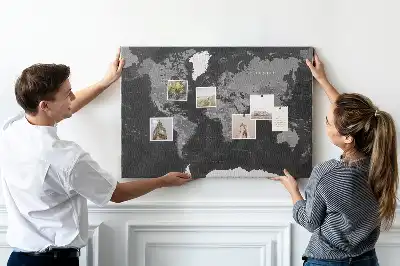 Printed Cork Memo Board Black world map