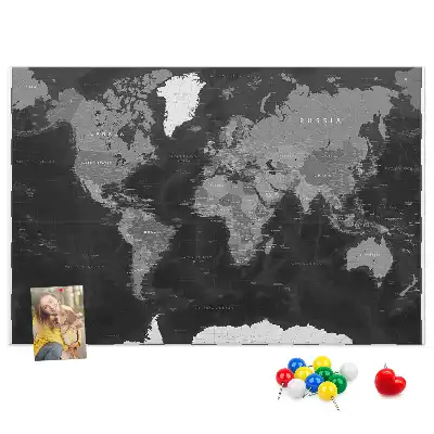 Printed Black World Map Cork Memo Board
