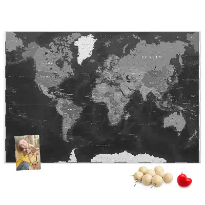 Printed Cork Memo Board Black world map