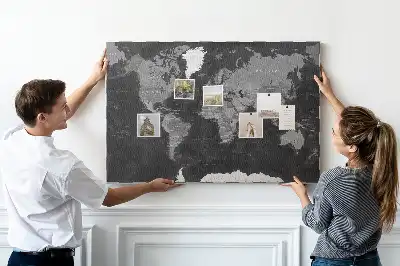 Printed Cork Memo Board Black world map