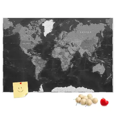 Printed Black World Map Cork Memo Board