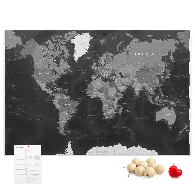 Printed Cork Memo Board Black world map