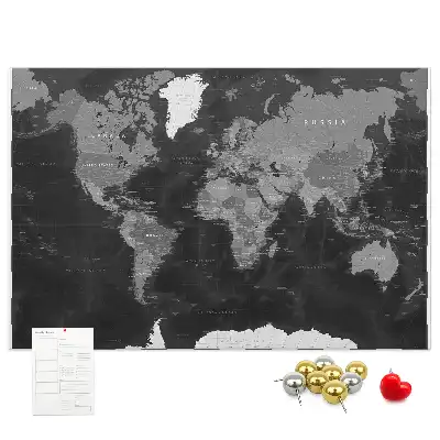Printed Black World Map Cork Memo Board