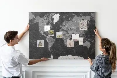 Printed Black World Map Cork Memo Board