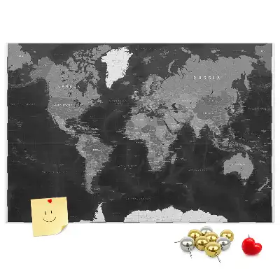 Printed Black World Map Cork Memo Board